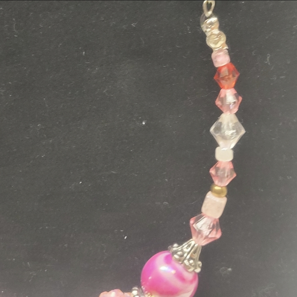 Handcrafted Silver and Pink Chunky Statement Necklace - Picture 4 of 8